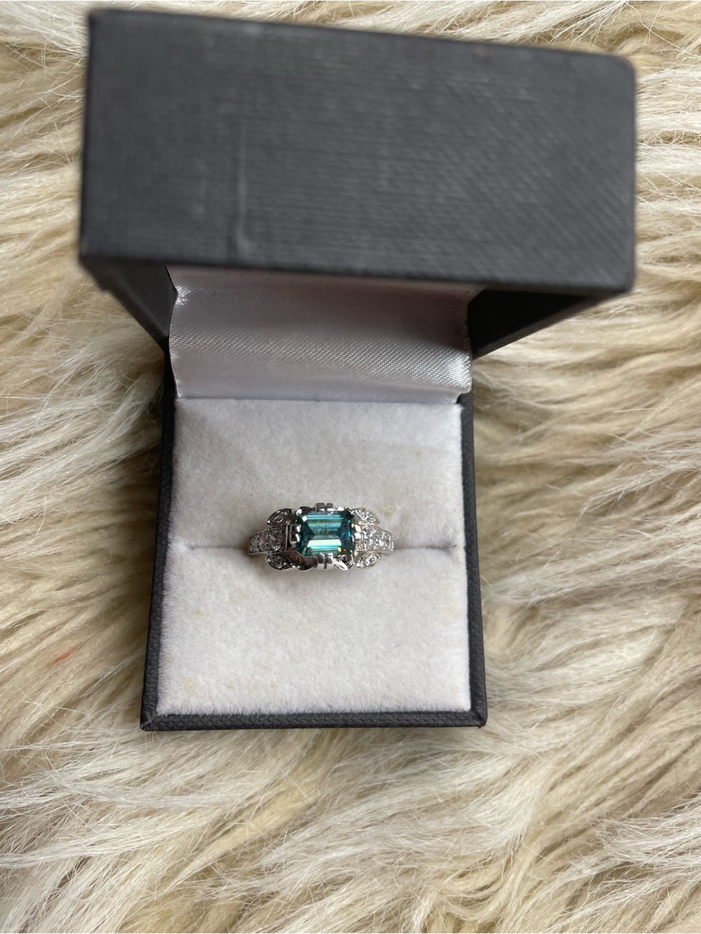 2 Ct Blue VVS1 Emerald Cut Certified Moissanite Diamond Ring